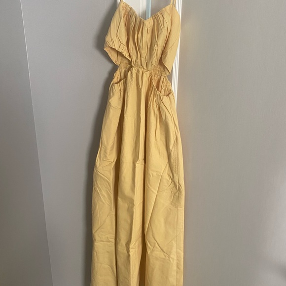 A&F Yellow Bubble Top Midi Cut Out Poplin Dress - Picture 9 of 9